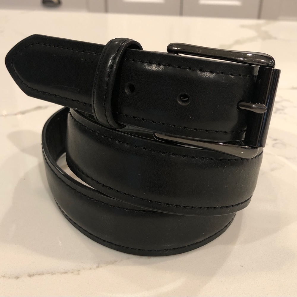 Dickies Black Leather Belt Hematite Buckle Mens 44 Heavyweight Grunge Work Biker